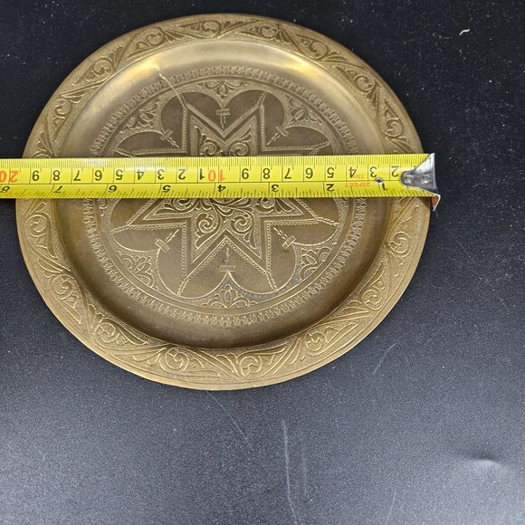 Vintage Judaic Jewish Plate Trinket Brass Star Floral Ornate Engraved Israel 10" - Picture 8 of 9